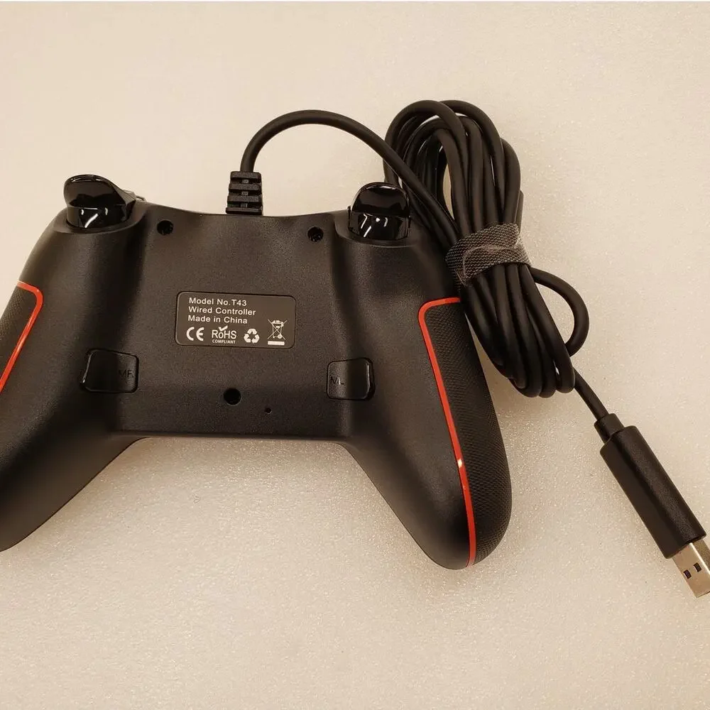T43 Wired Controller for Switch, PC, and TV with Ergonomic Grip (Black/Red)